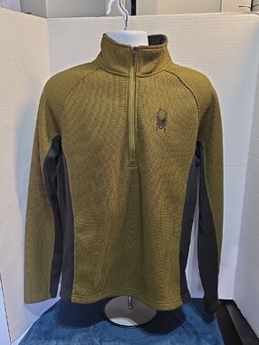 Spyder Men's Olive Green Knit Half-Zip with Black Side Panels, Medium